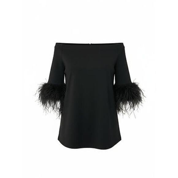 TUCKERNUCK Black Feather Miranda Off The Shoulder Blouse Size S NWT - Picture 8 of 8